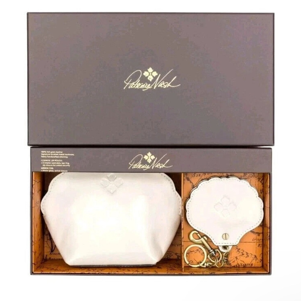 Patricia Nash Bellisara Leather Zip-Pouch & Lilla Mirror Gift Set Latte